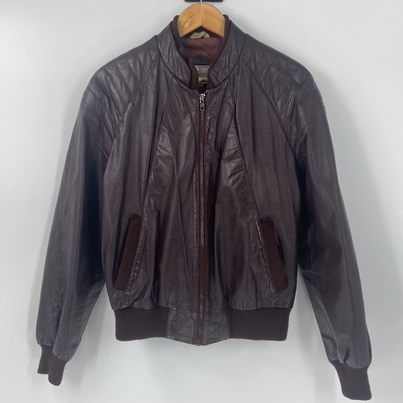 Brown leather zip front bomber jacket size 38 - Picture 11 of 16